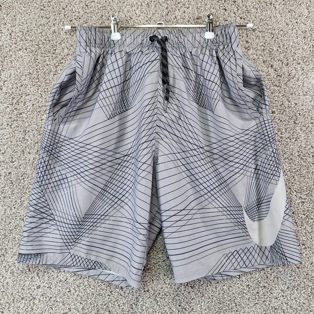 Nike Swim Trunks Mens M (Fits W28) Grey Geometric Board Shorts Athletic Vacation